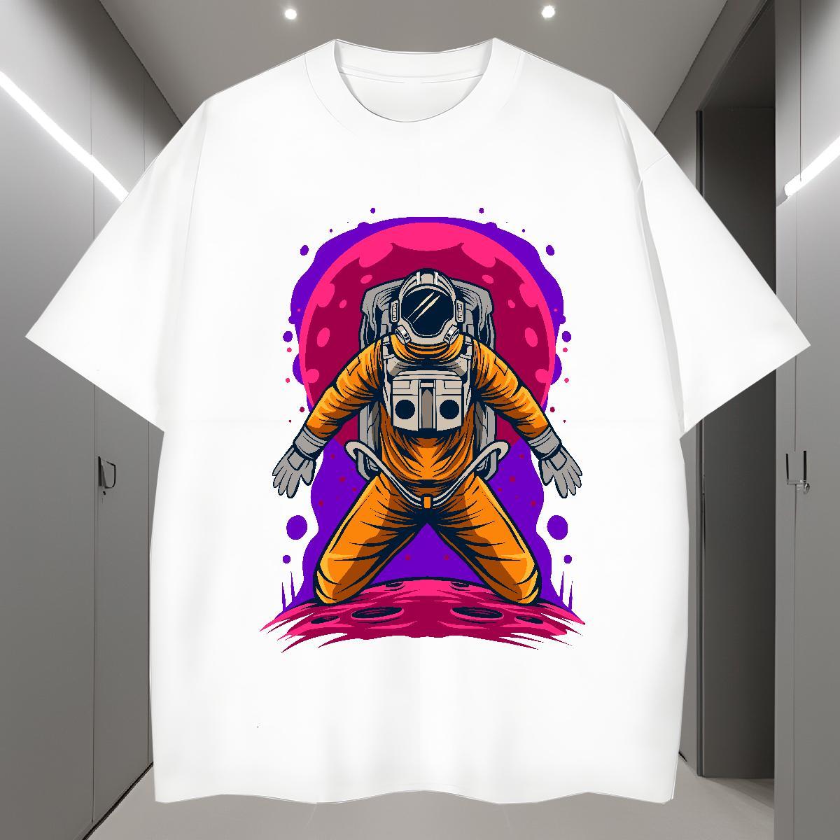 T-Shirts for Men 230g 100% Cotton cosmonaut Street Wear O-Neck Short Sleeve Oversized 3XL 4XL Men Tops Tees Stylist TOP Quality Tee Shirt