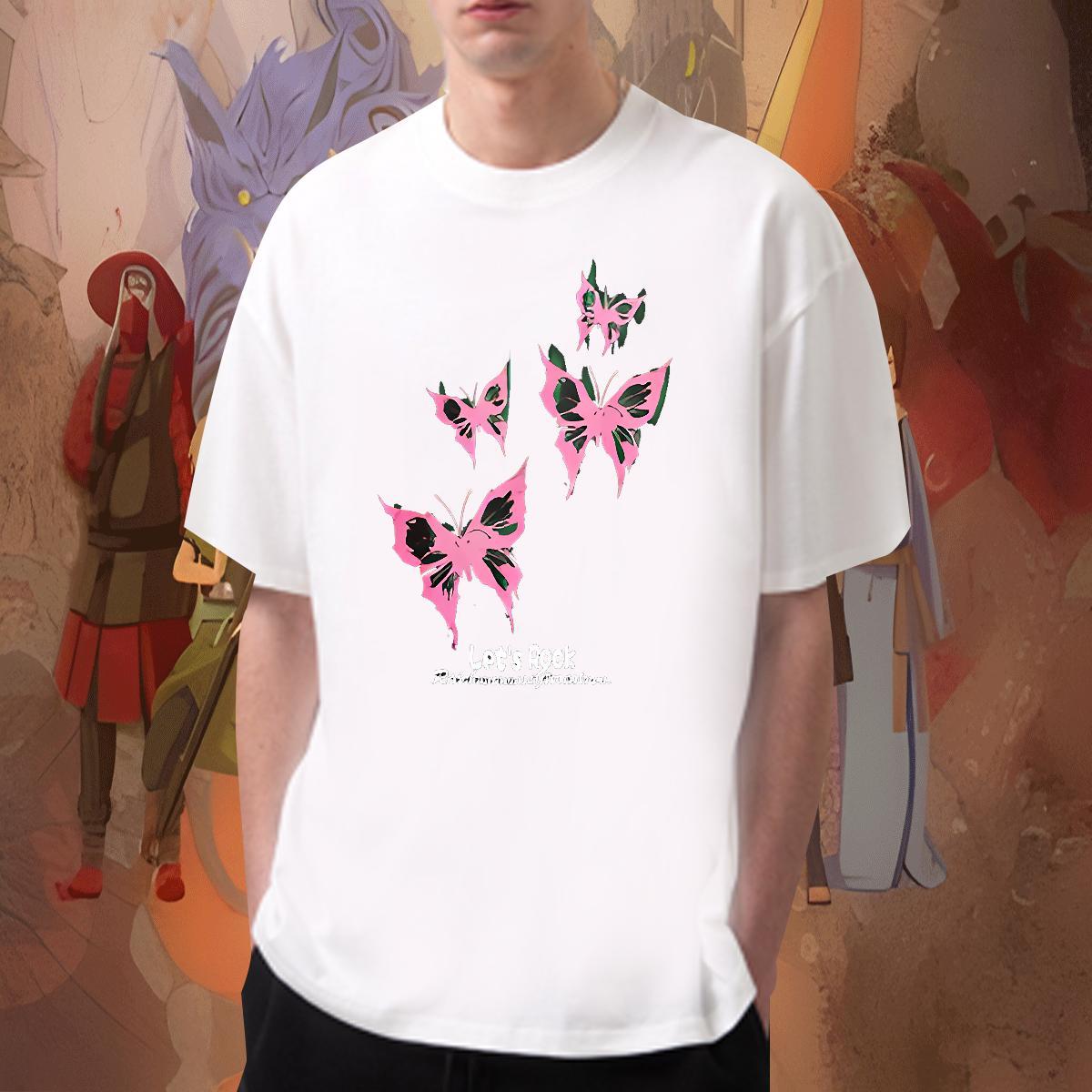 Popular Men Tshirts 230g Cotton Street Casual Butterfly DIY Printed Breathable Free Shipping T-Shirts for Men Tops Tees