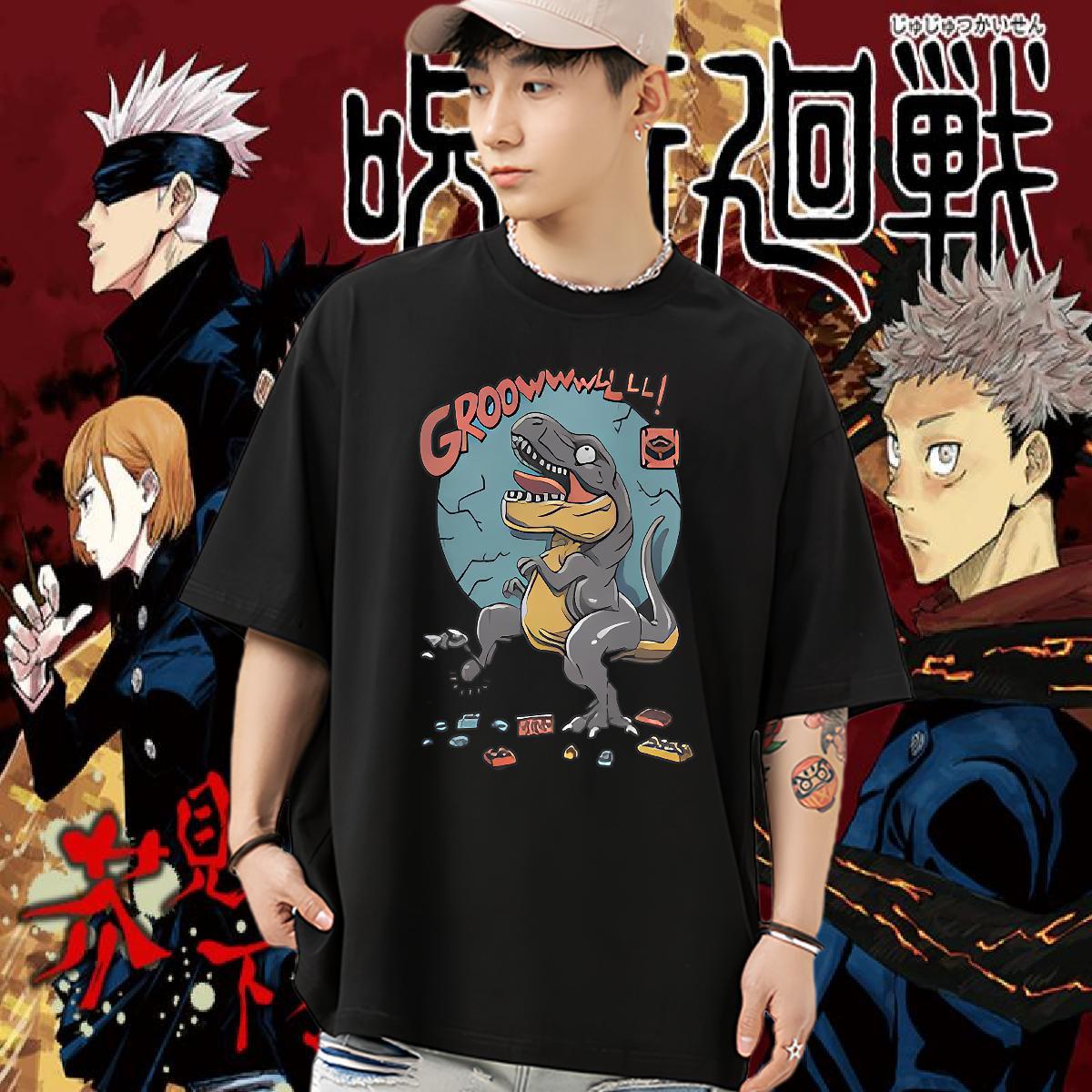 DIY Men T Shirts 230g Cotton dinosaur Street Casual Tees Shirts Breathable Short Sleeve Brand Men Clothes T-Shirt Custom Print Plus Size