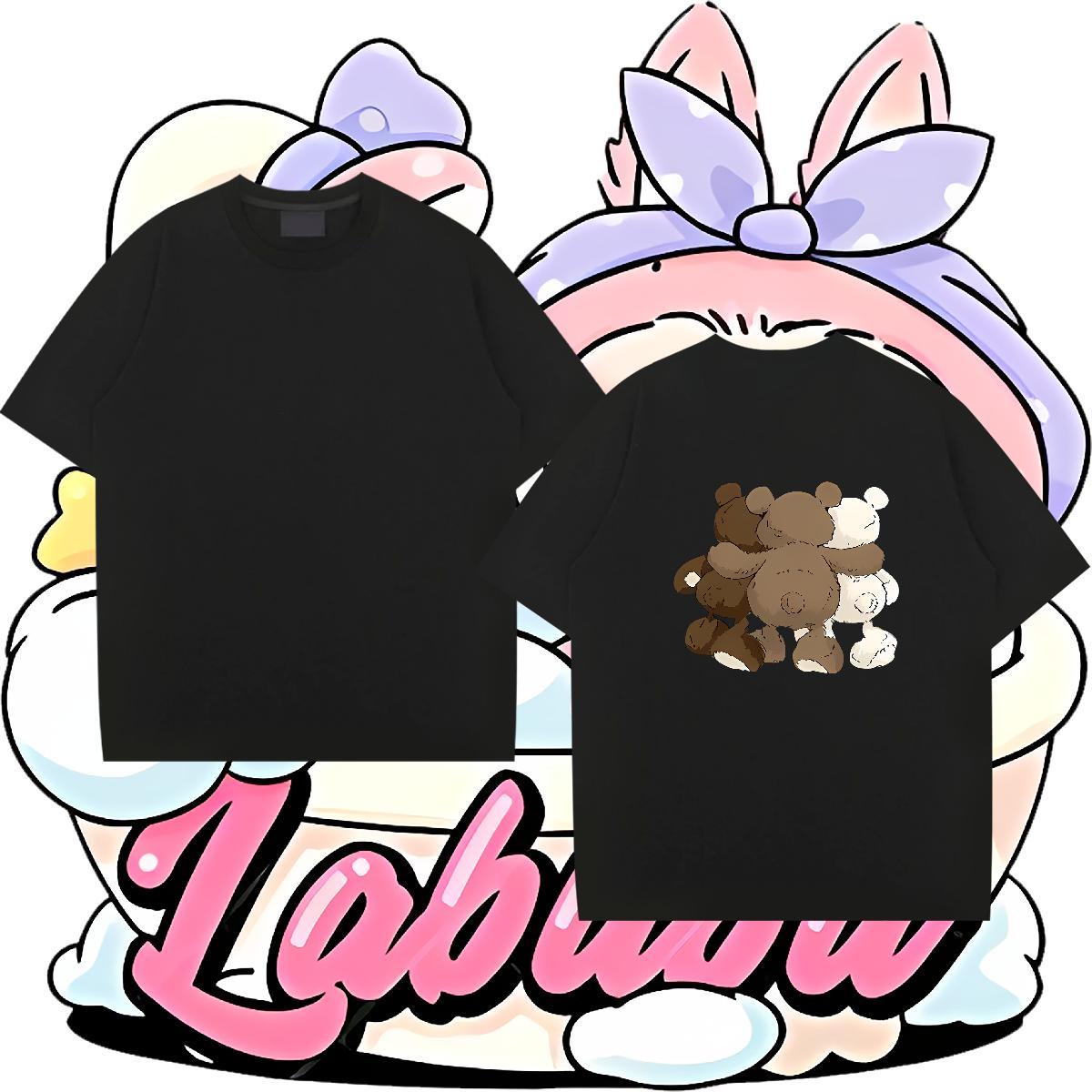 Fashion Casual Men T Shirts 230g Pure Cotton bear Street wear Hip Hop Tops O Neck Short Sleeves Loose Mens Tshirts Anime Print