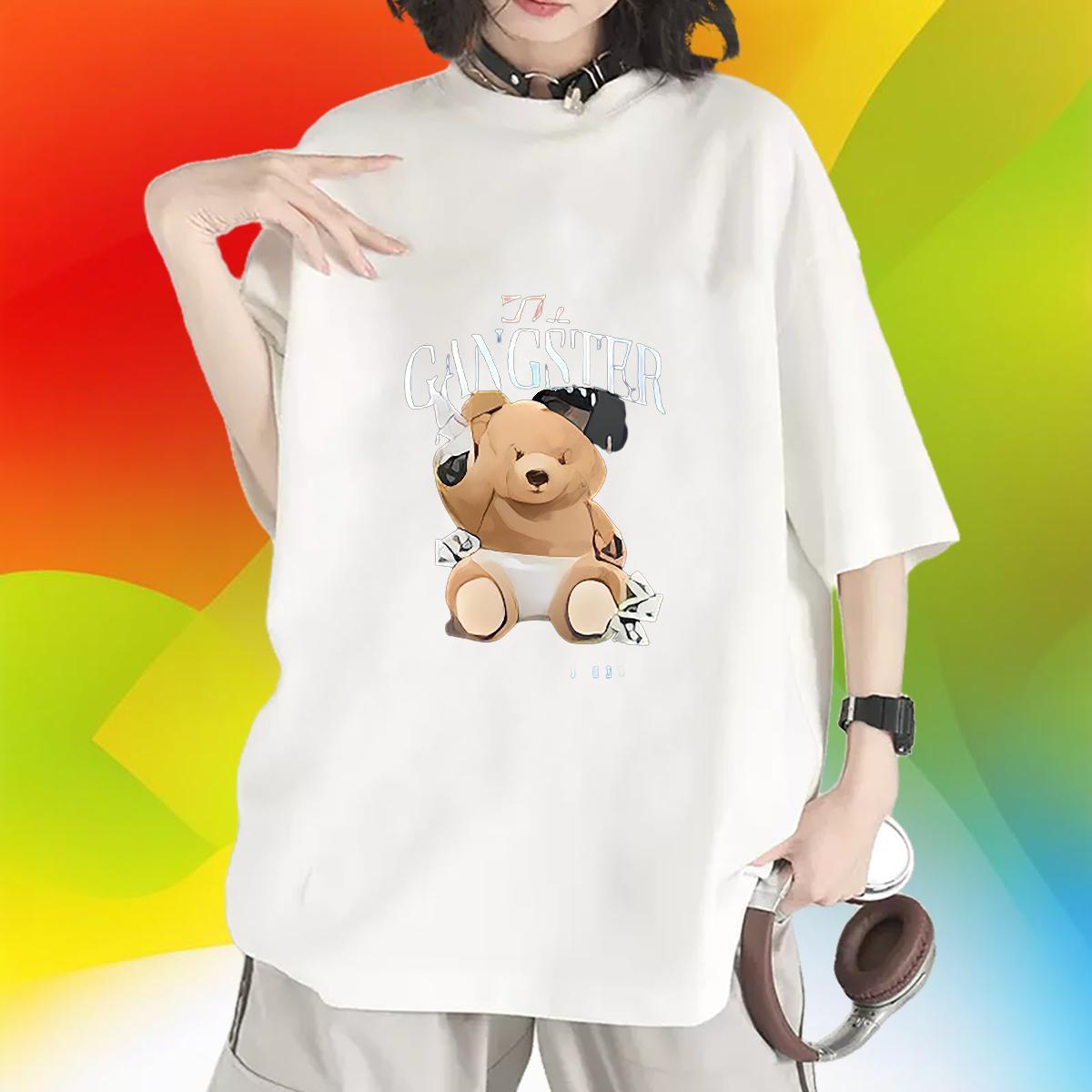 Comfortable T Shirts Women Breathable Short Sleeve Women Tshirts Skull bear Hip Hop Street 230g Cotton Designer Clothes Shirt