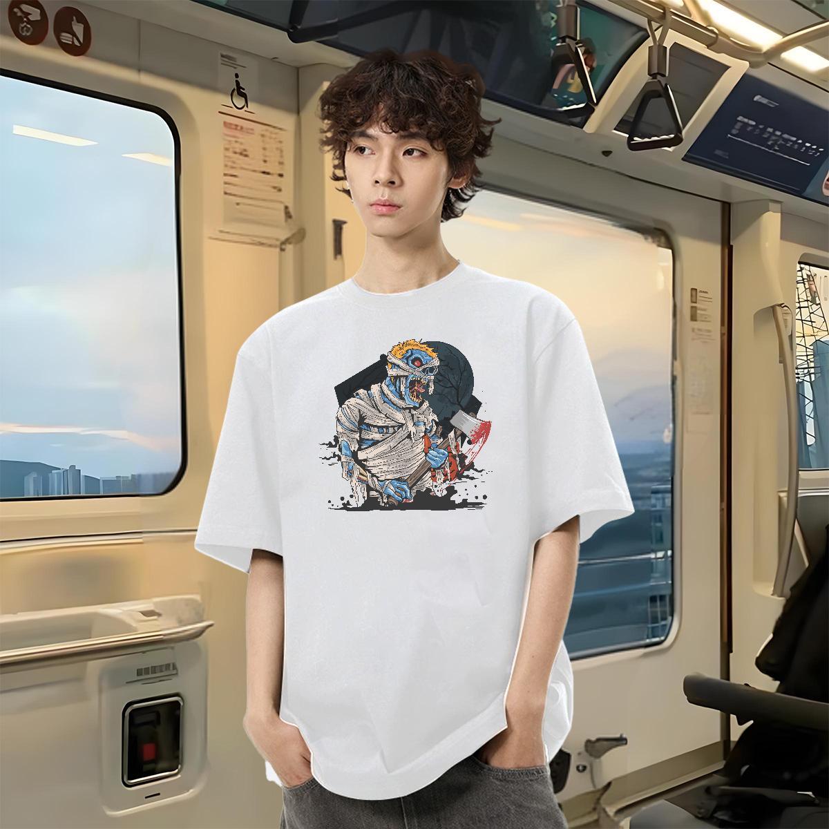 Casual New T-Shirts for Men 230g 100% Cotton Halloween Summer Casual Wear Breathable Designer Men Tops Tees Skull