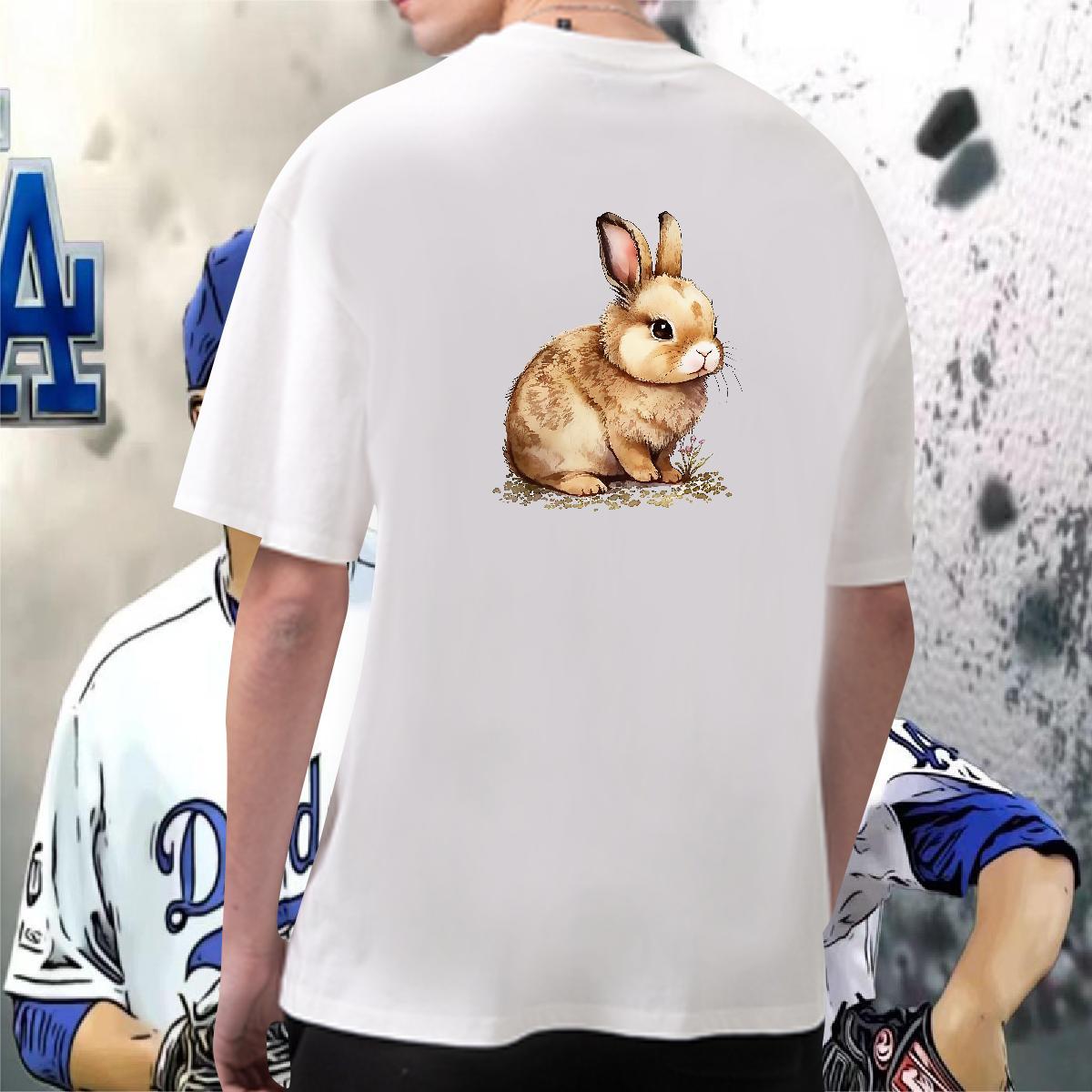 2024 T Shirts Men 230g 100% Cotton rabbit Street Casual Tees O Neck Short Sleeves Cool Men Tops Tees Skull