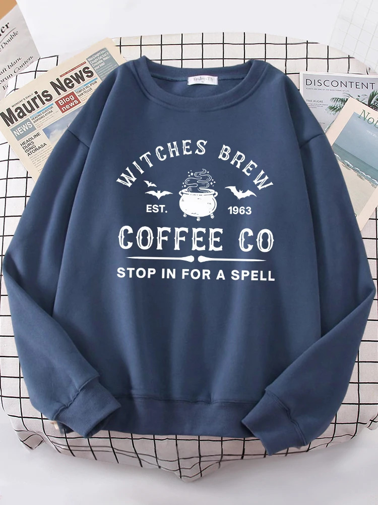Witches Brew Coffee Letter Printing Simple Solid Color Letter Printing Womens Sweatshirts Long Sleeves Warm Pullover Clothes 240806