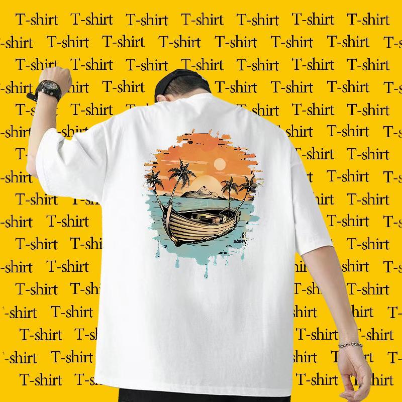 Designer T Shirts Men 100% Cotton 230g boat Home Outdoor Top Tees Crew Neck Cool Design Men Tshirts Custom Printed