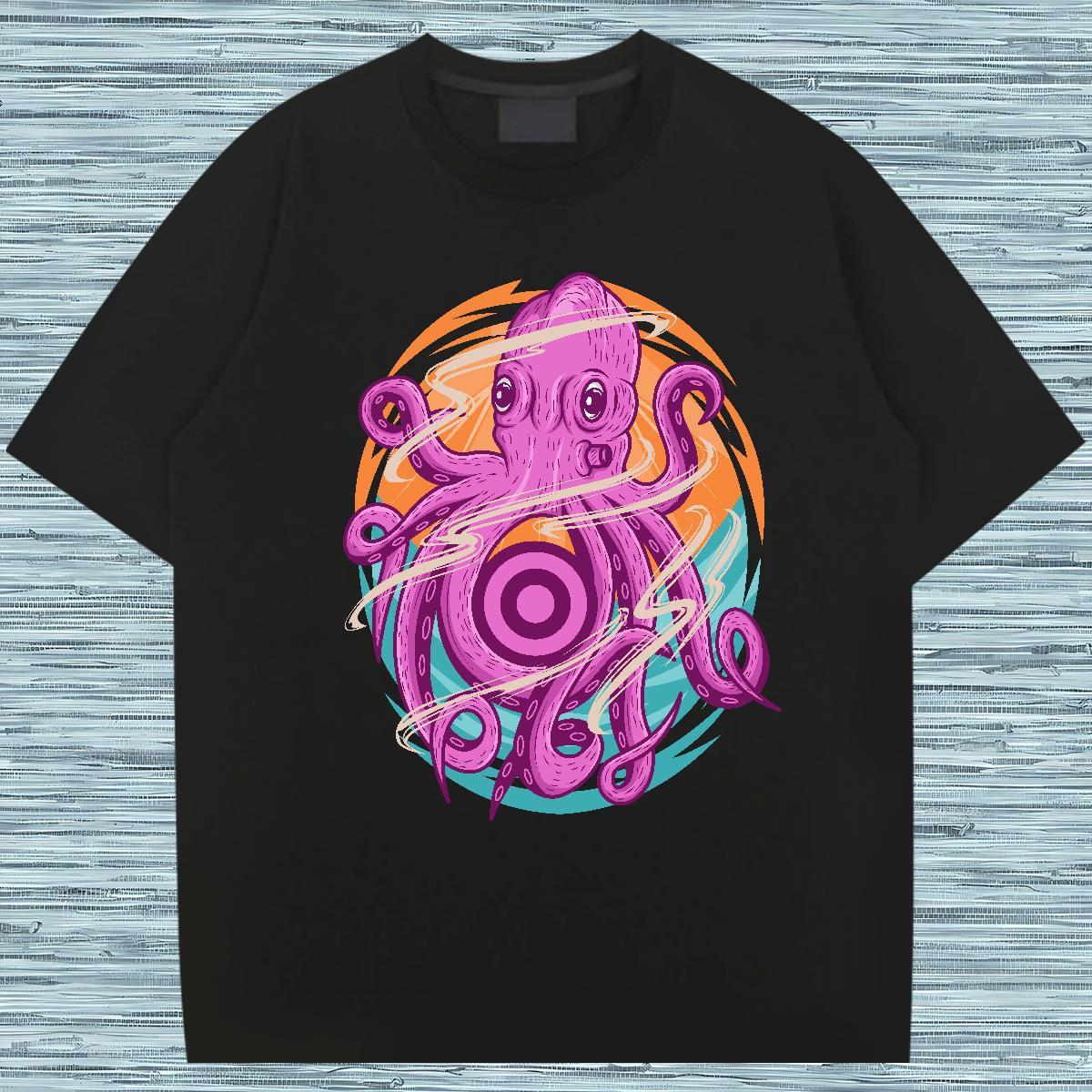 Mens T Shirts 230g Pure Cotton octopus Sport Breathable Short Sleeve Black Oversized Mens Tshirts Casual New Unisex Tops