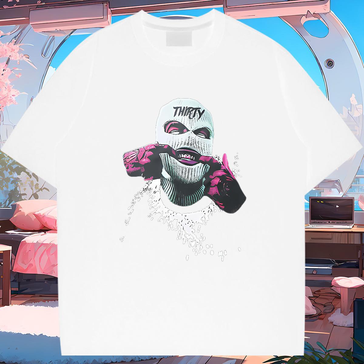 New T Shirts Men portrait Tops Shirt 230g 100% Cotton Street Comfortable Black White Crew Neck Breathable Men Tshirts