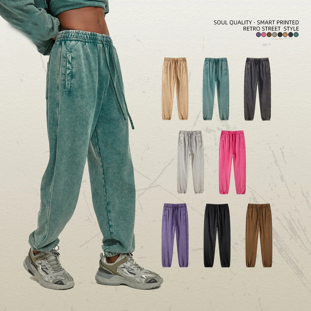 street wax printed loose mens wash sports pants 750G heavyduty DIY customization 240821