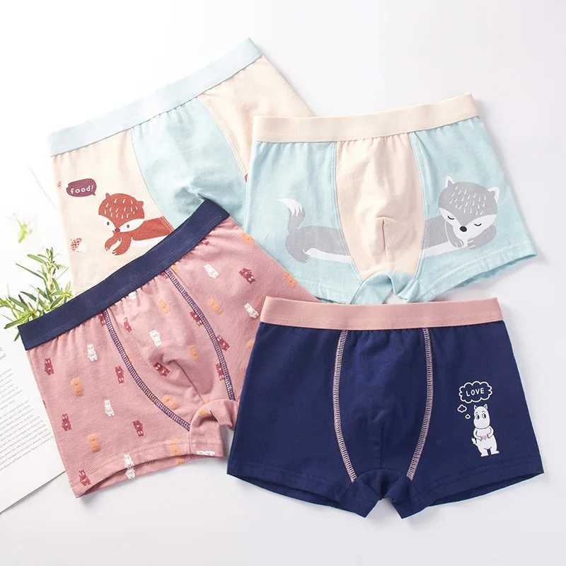 4 pieces/batch of boys boxing underwear childrens cotton underwear baby underwear teenagers cartoon printing soft childrens underwear 2-14T 2023 newW2