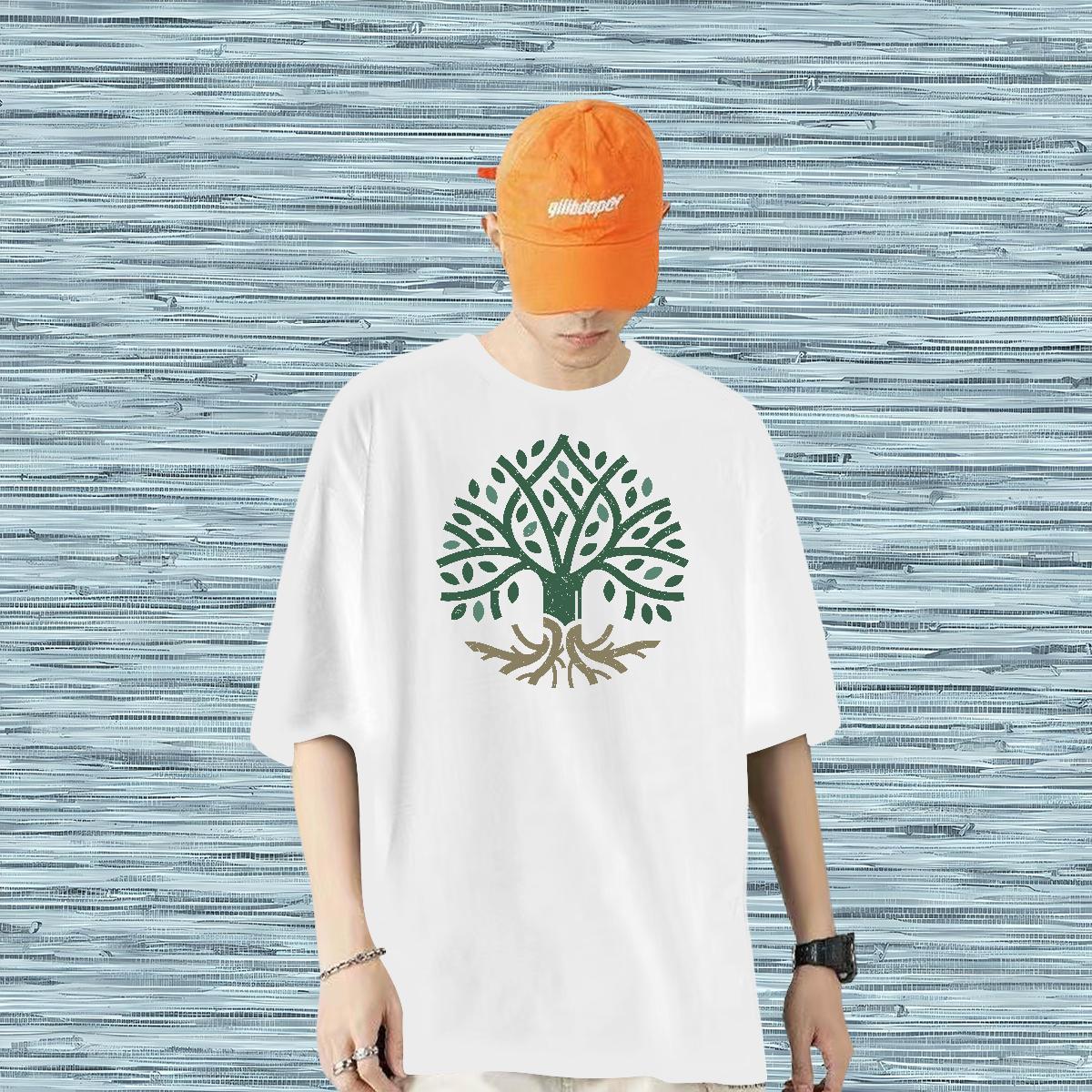 Fashion New Mens T Shirts 230g 100% Cotton tree Daily Outfit Tops Tees Breathable Crew Neck Brand Tshirts Skull