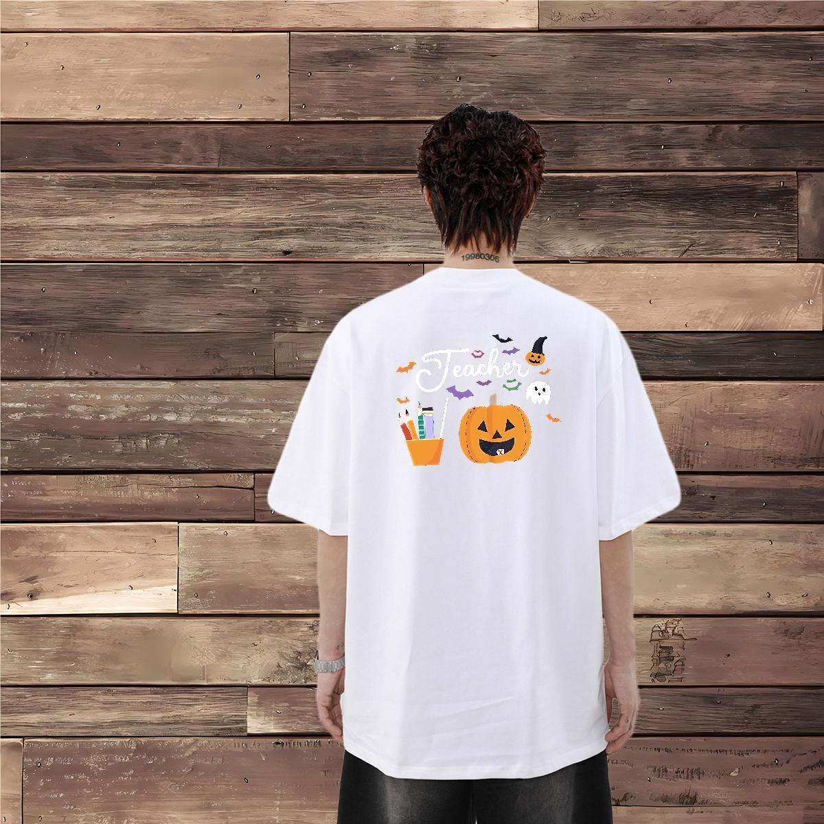 DIY Customized T-Shirts 230g Cotton halloween Beach Polos Round Neck Short Sleeve Unisex Couples T Shirts Cartoon Print