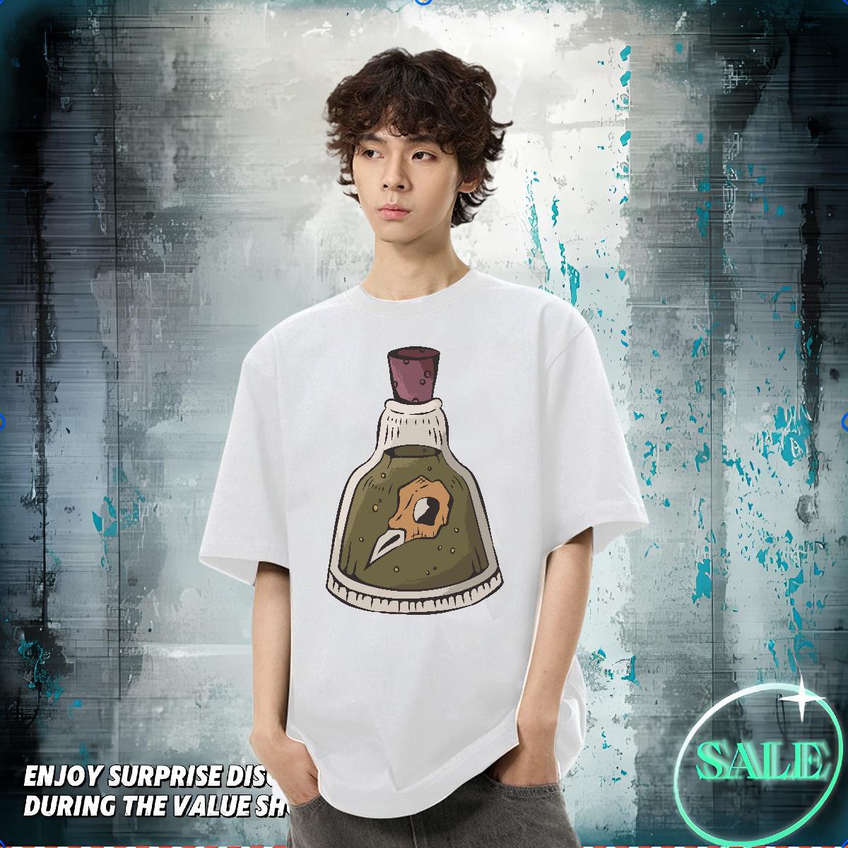 2024 New T-Shirts for Men 230g 100% Cotton bottle Beach Tees Shirts Breathable Crew Neck Loose Fit Men Tshirts DIY Printed
