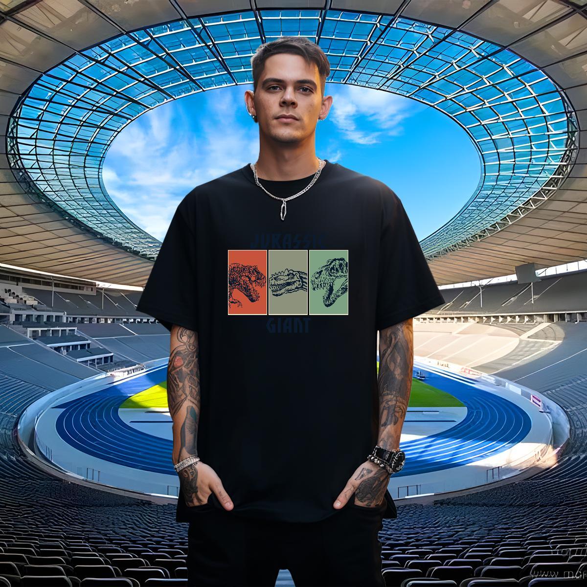 Wholesale Men Clothes T-Shirt 230g Pure Cotton dinosaur T-Shirts High Street Hip Hop Breathable Crew Neck Black White 2024 Designer Tops Tees