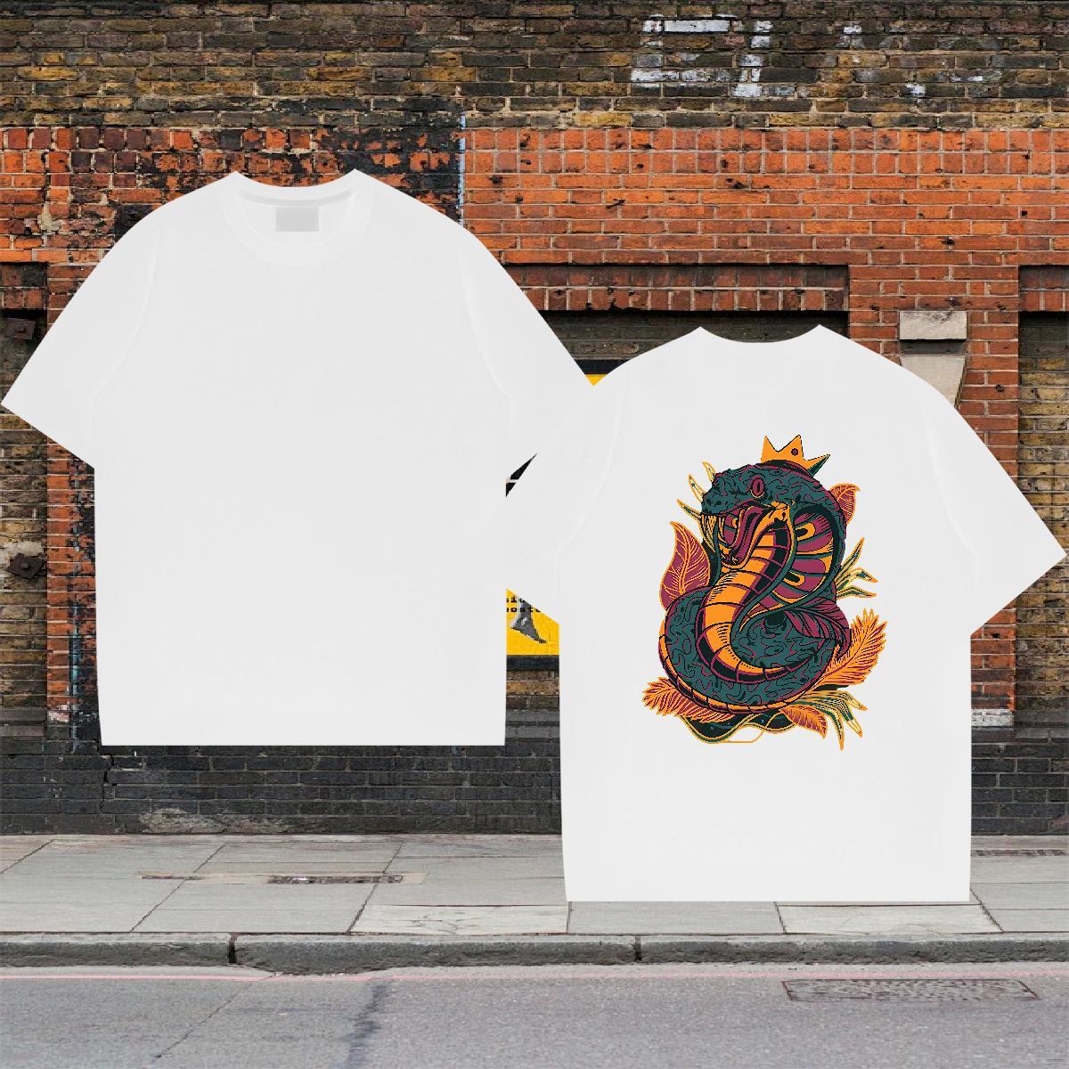 2024 Summer Mens T Shirts 100% Cotton 230g snake Summer Casual Top Tees Pure Cotton Unisex Men Clothes T-Shirt Custom Print Oversized