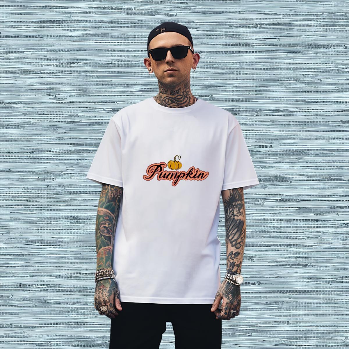 T Shirt For Man 230g 100% Cotton pumpkin Home Outdoor O-Neck Short Sleeve Customized Men Tops Tees Fashion New Classic Polos