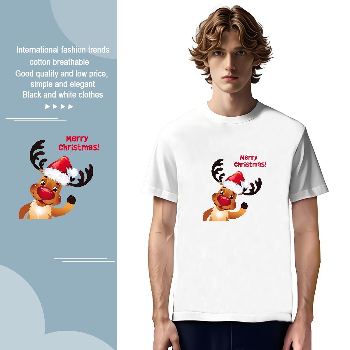 T Shirt For Man 230g Pure Cotton Christmas Casual Breathable Graphic Men Tees Wholesale Popular Wear