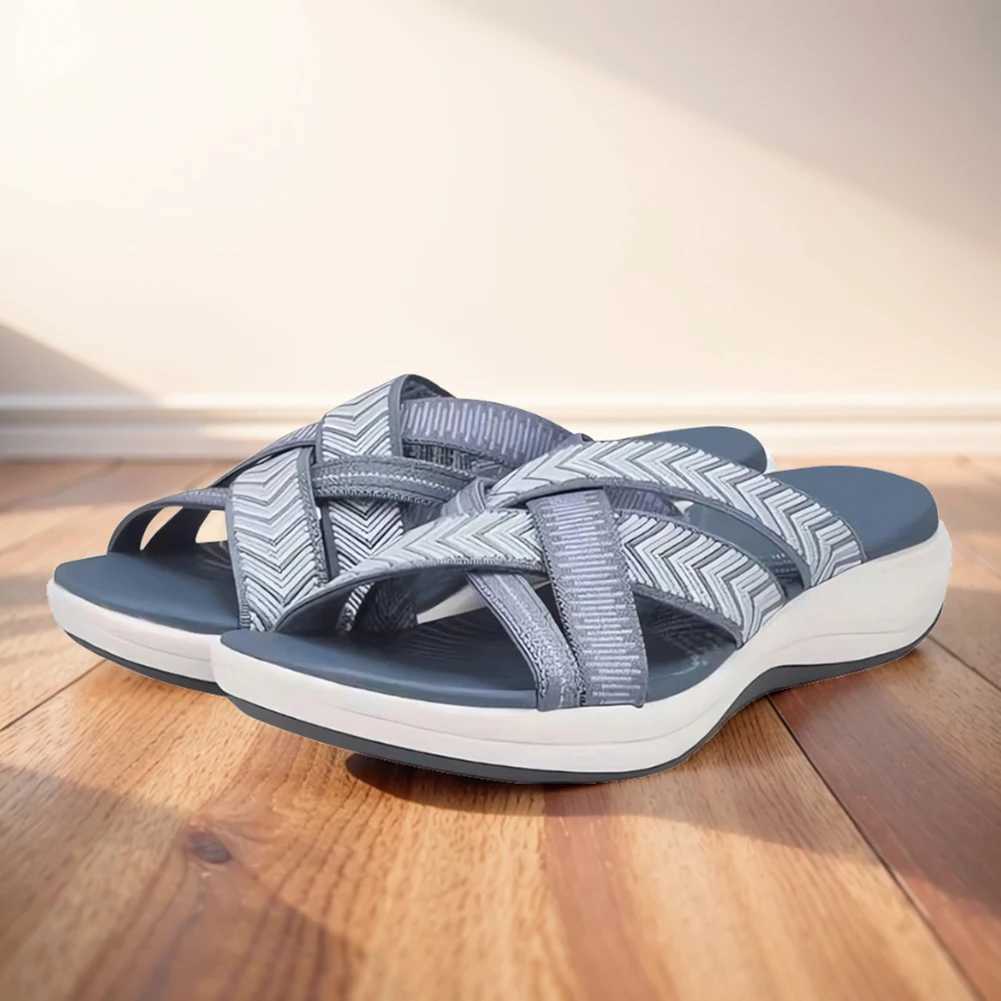 Women Slip On Slides Wide Width Cross Strap Casual Beach Sandals Open Toe Platform Wedge Sandals Lightweight for Summer CL240806