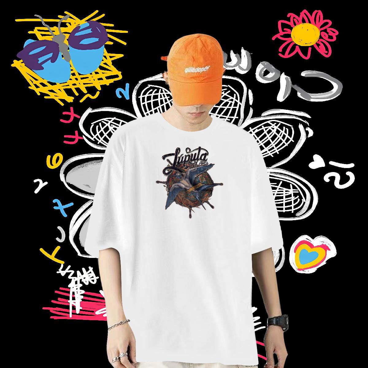 Free Shipping Men T Shirts 230g 100% Cotton bird Casual Beach Clothings Breathable Soft Unisex Men Tops Tees Anime