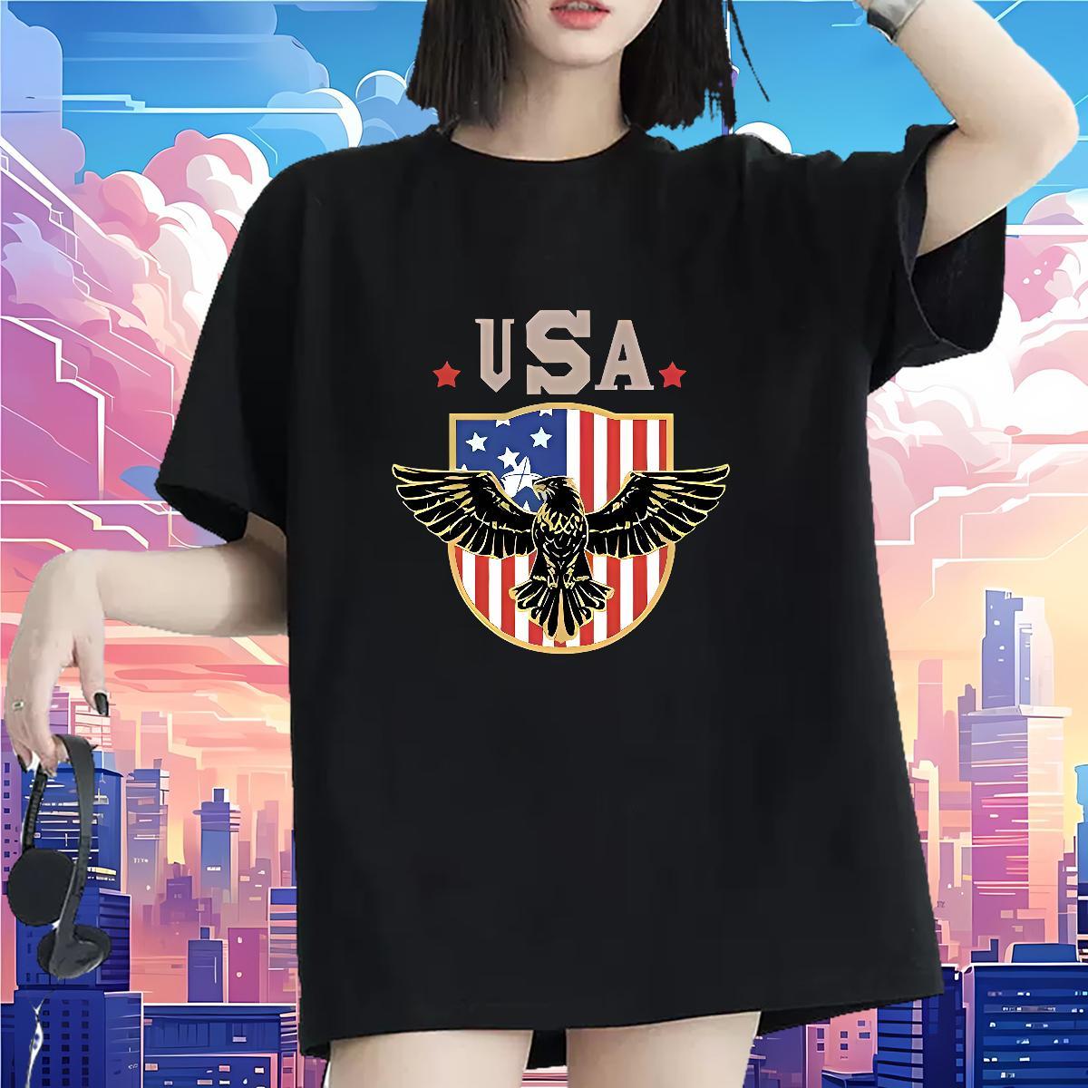 Lady T-Shirts for Women Short Sleeve O-Neck Couples T Shirts Anime eagle Casual Sport 230g Pure Cotton New Arrival Tops Shirt