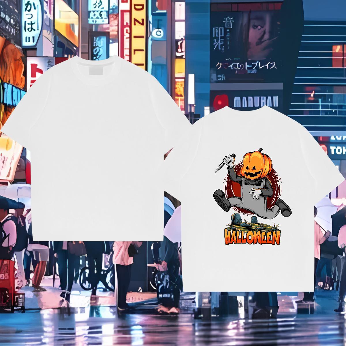 Fashion T Shirt For Man 100% Cotton 230g Halloween Daily Wear Top Tees Round Neck Short Sleeve Classic Tshirt for Man Woman Plus Size Cartoon