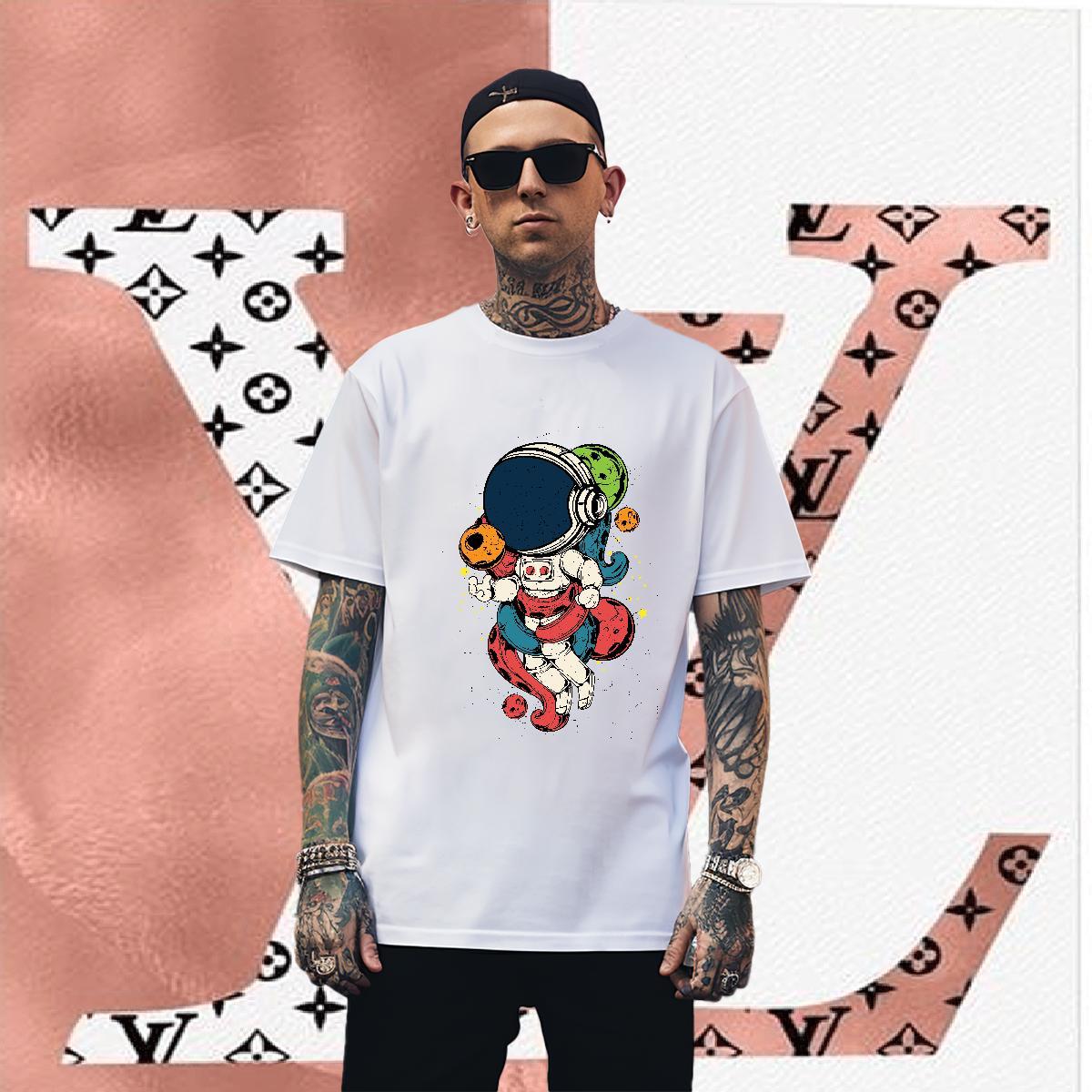 Men T Shirts 230g Cotton cosmonaut Daily Outfit O Neck Short Sleeves Cartoon Print Mens Tshirts DIY Customized Brand Tops Shirt