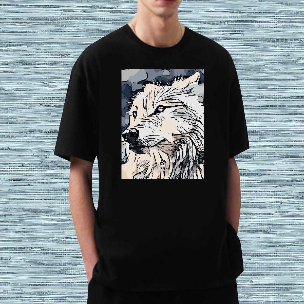 T Shirt For Man 230g Cotton wolf Beach Short Sleeve O-Neck DIY Men Clothes T-Shirt New Designer Popular Clothings