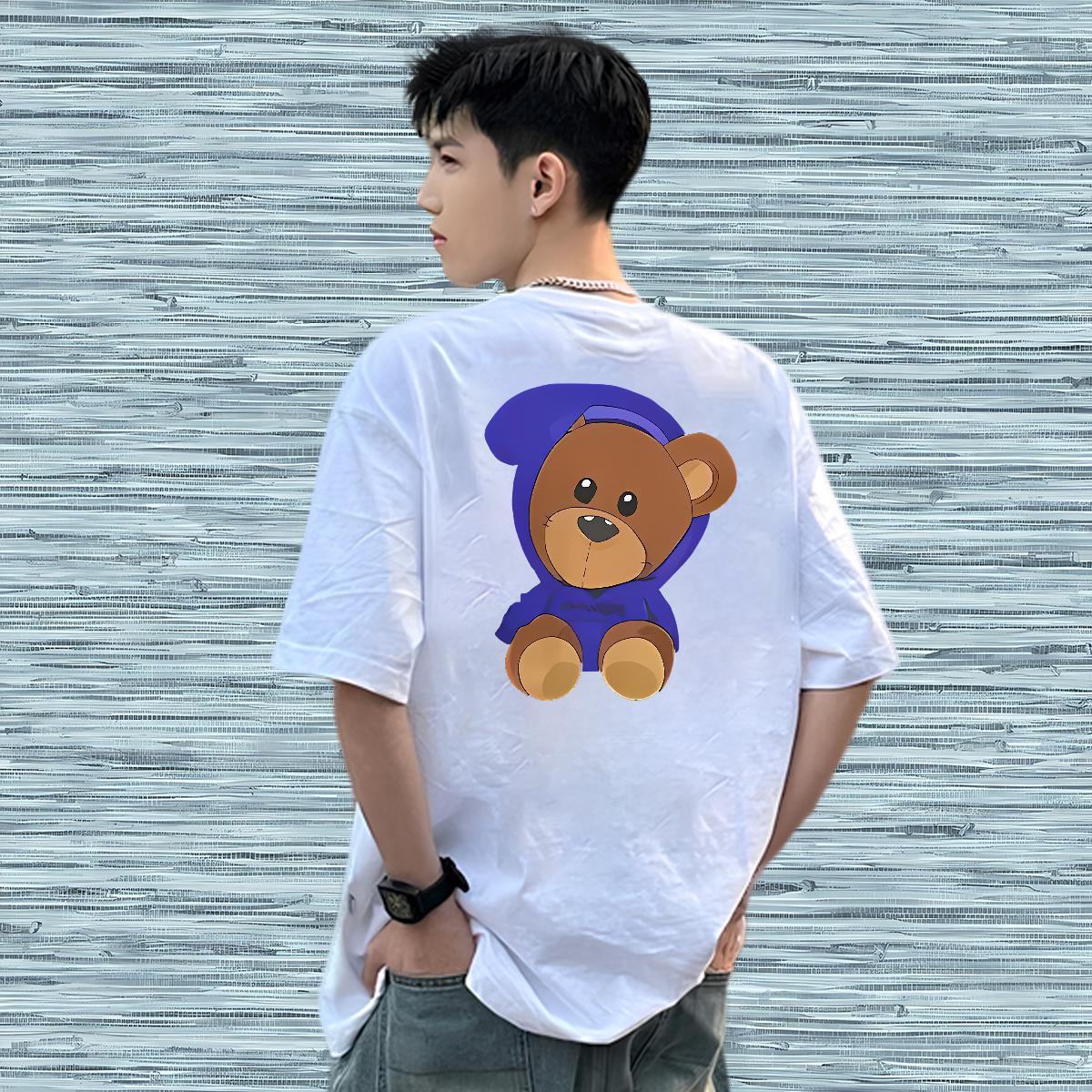 2024 Man T Shirts 100% Cotton 230g bear Daily Outfit Clothes Breathable Short Sleeve TOP Quality Men Tees DIY Printed