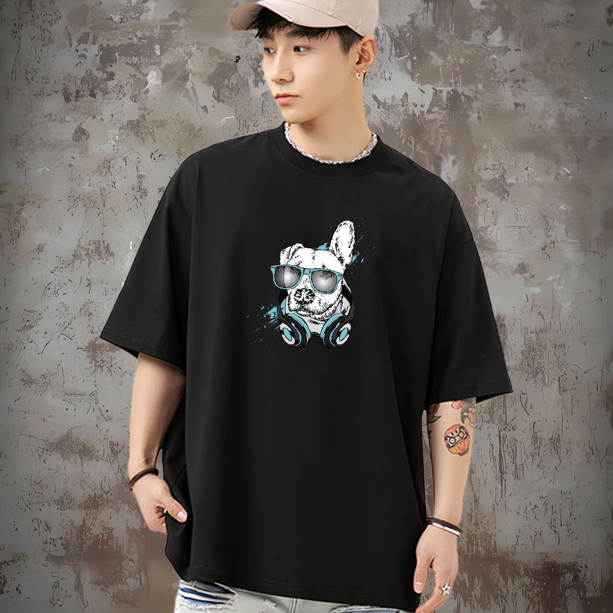 Designer Fashion T Shirts Men 230g Pure Cotton dog Beach Tops Tees Crew Neck Breathable Soft Mens Tshirts Anime