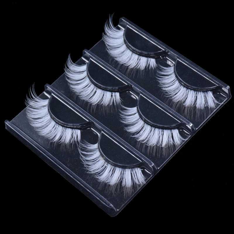 3 pairs of fluffy lace white eyelashes 3D natural color artificial vegan silk eyelashes for role-playing Halloween makeup party W240803