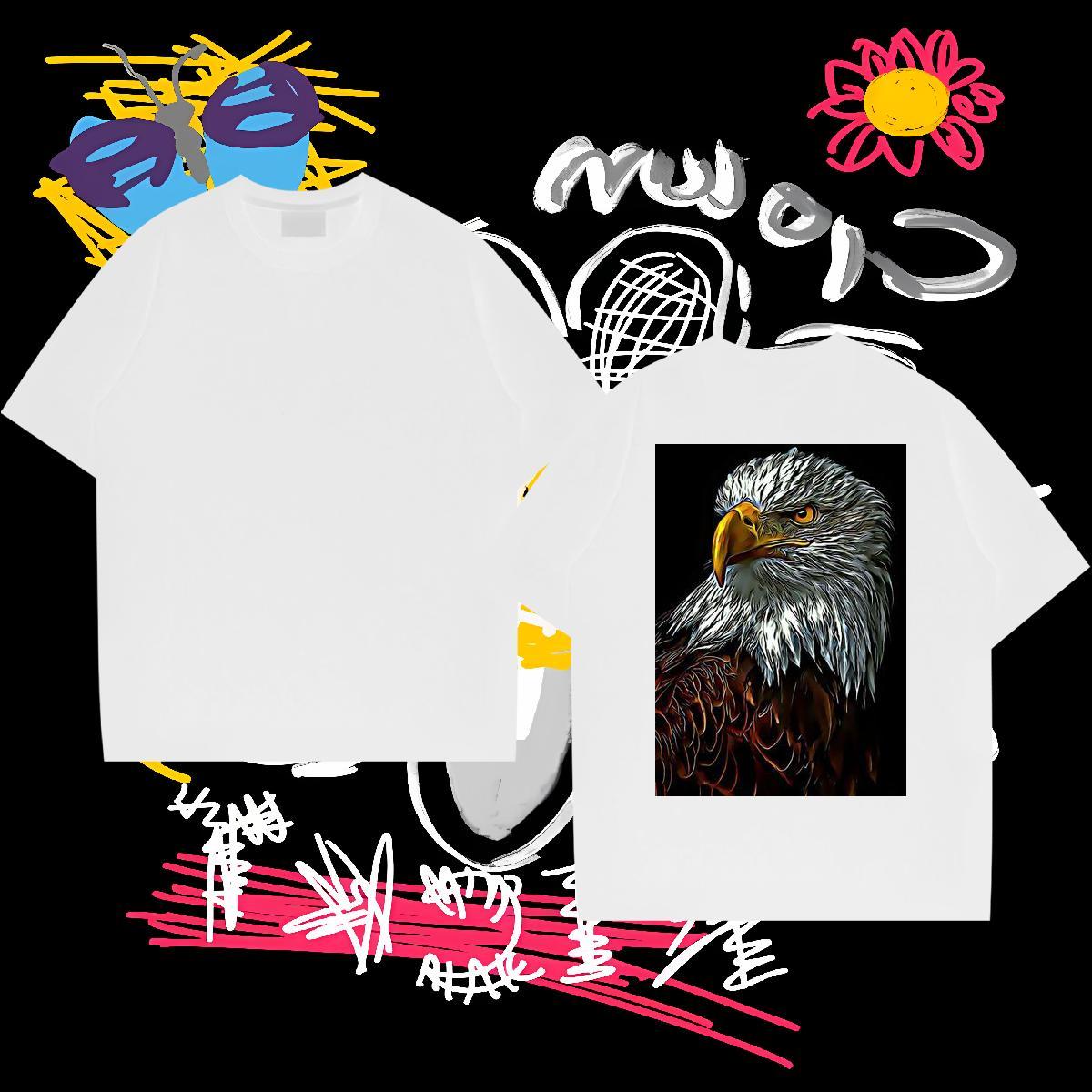 New T-Shirts 230g Cotton eagle Spring Summer Clothes O-Neck Short Sleeve Classic Tshirts DIY Anime