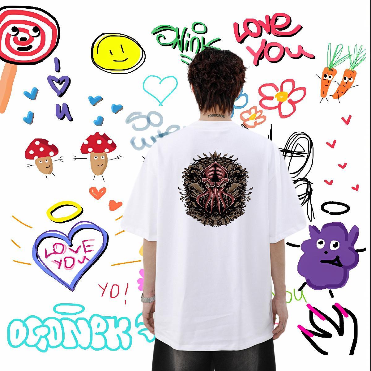 Stylist T Shirts Men 230g Cotton octopus Summer Casual Tees Shirts Breathable Short Sleeve Cool Tshirts Custom Printing