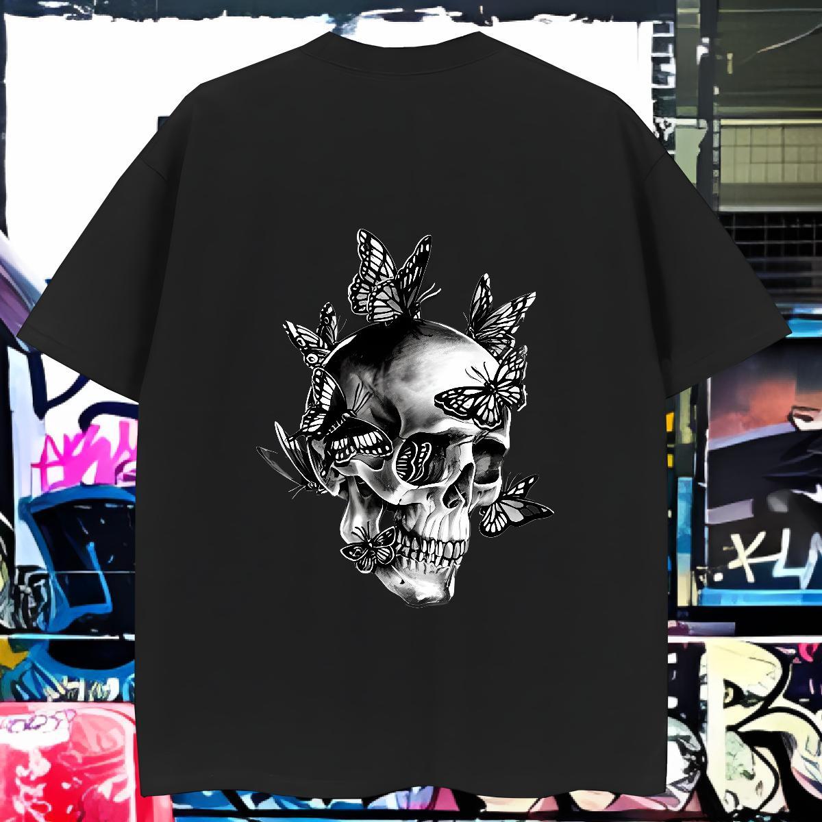 Custom Man T Shirts skull Tshirts 230g Pure Cotton Casual Beach Popular Cartoon Printing L-4XL Breathable Crew Neck Mens Tshirts