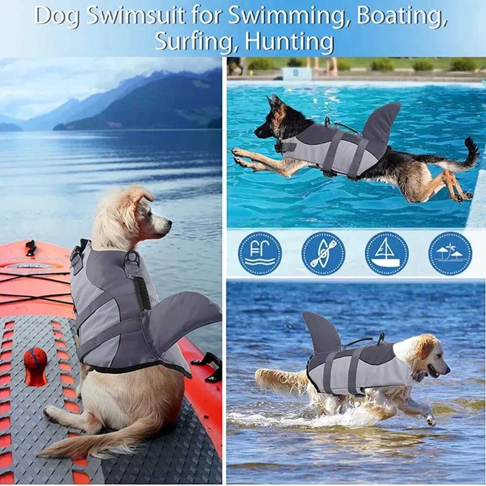Shark Life Jacket for Dogs Adjustable Dog Life Vest for Swimming Boating Pool High Flotation Puppy Swimsuit Pet Life Preserver Y240806