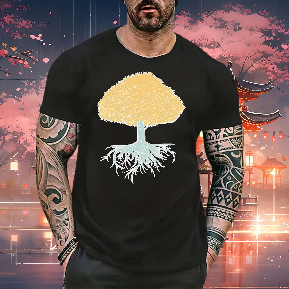 2024 Man T Shirts 230g 100% Cotton tree Daily Outfit Tee Shirt Breathable Soft Comfortable Tshirts Graphic