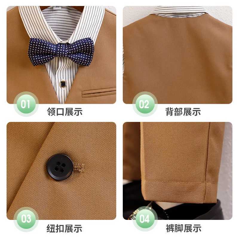Suits Childrens Brown Formal Suit Set Spring Autumn Korean Boys Performance C Photography Host Wedding Dress Kids Blazer Vest Pants