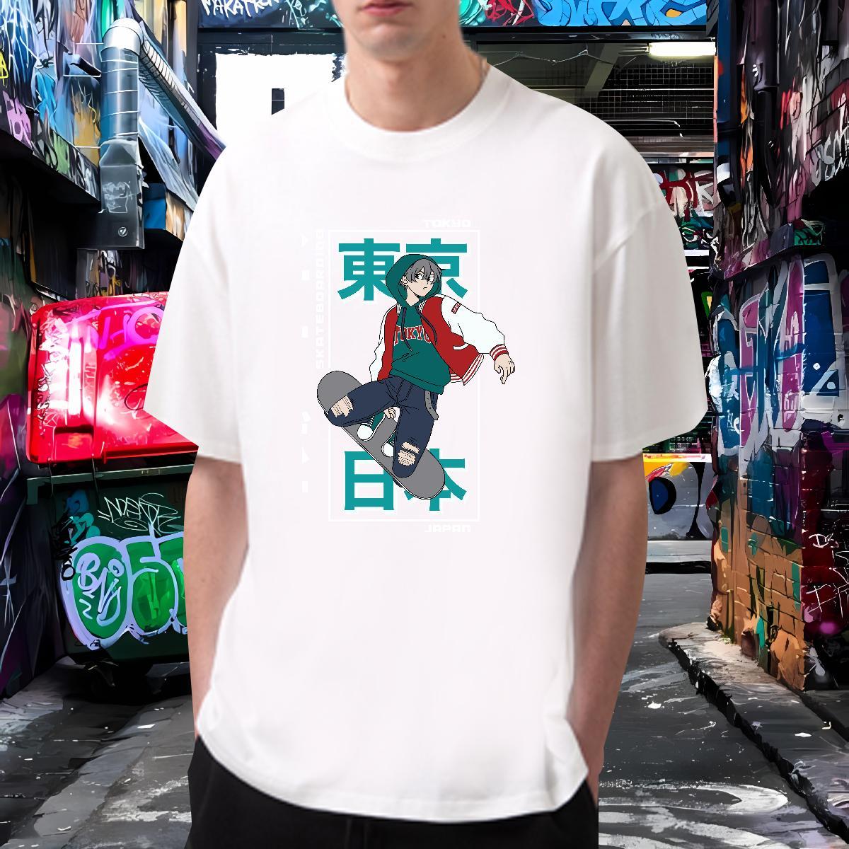 T Shirt For Man 230g Pure Cotton caricature Beach Crew Neck Breathable Cartoon Print Men Tshirts 2024 Unisex Clothings