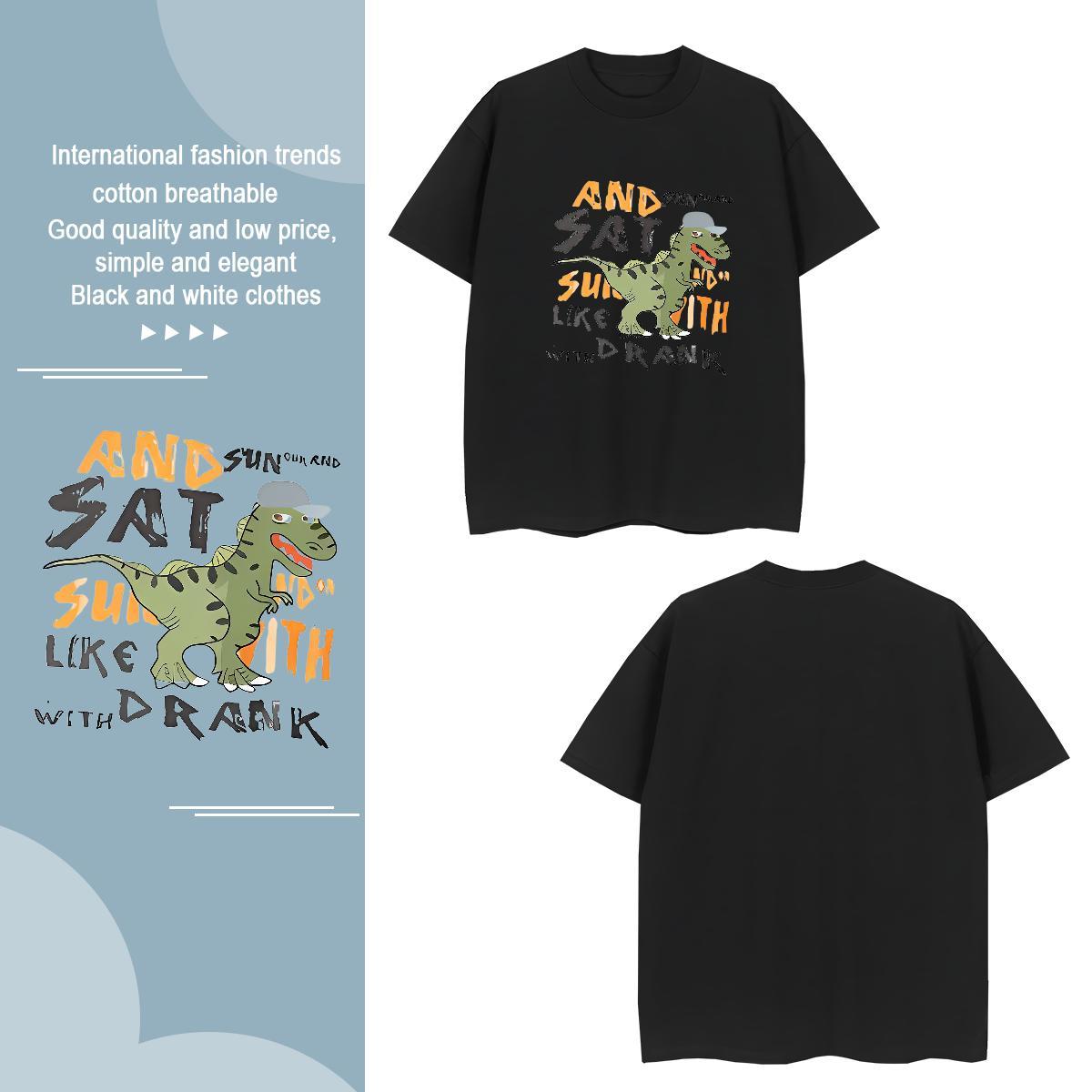 T-Shirts for Men 230g 100% Cotton dinosaur Summer Casual Short Sleeve Soft Custom Printing Men Tees DIY Customized Loose Fit Tee Shirt