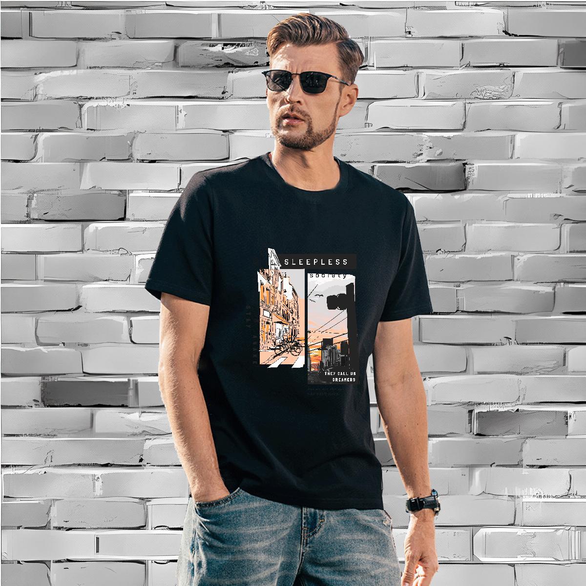 Soft Tshirt for Man Woman 230g Cotton Tall buildings, streets T-Shirts Summer Casual Breathable Crew Neck Custom Printed Customized Tshirts