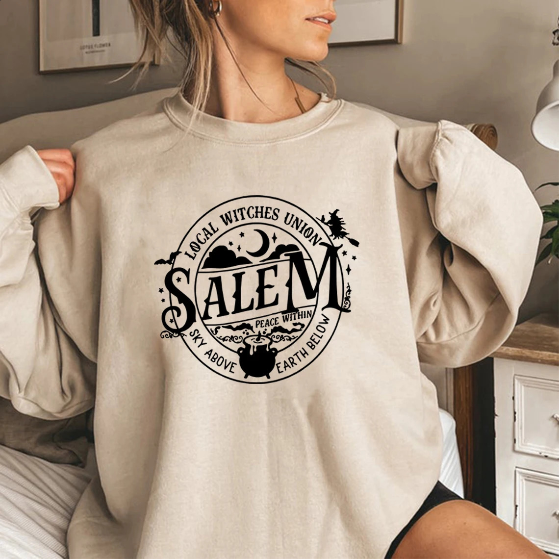 Local Witches Union Sweatshirt Halloween Sweatshirt Women Hoodies Witches Clothes Long Sleeve Pullovers Fall Tops Hoodie 240806