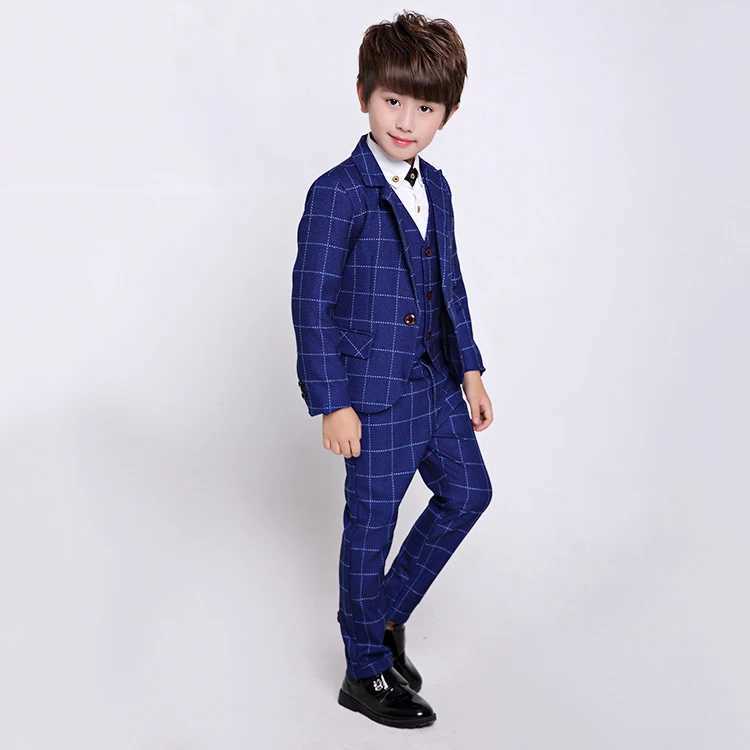 Suits Children Suit Baby Boys Suits for Weddings Boy Formal Prom Suit Kids Plaid Blazer Vest Pants Children Clothes Set Costume