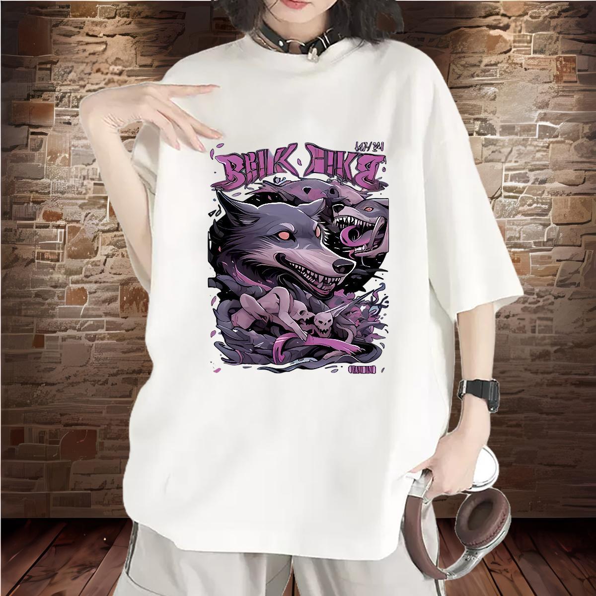 Loose Women T Shirts Breathable Tshirt for Man Woman Cartoon Anime wolf Sports Street Wear 230g 100% Cotton Custom Clothings
