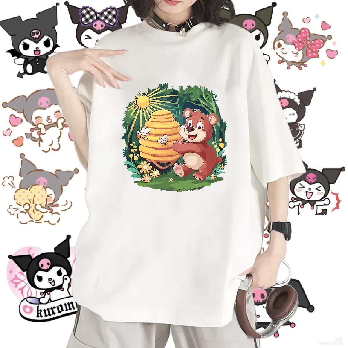 Unisex T-Shirts Round Neck Short Sleeve Women Tees Oversized L-4XL bear Spring Summer 230g Cotton Classic Tops Tees