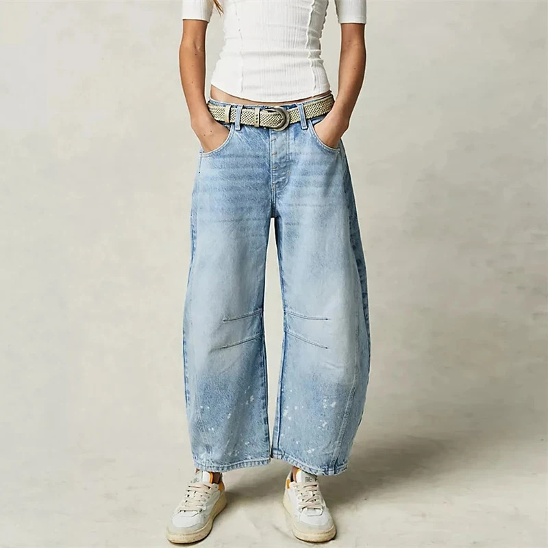Wide Leg Jeans Woman Casual Loose Y2K Low Waist Denim Pants Boyfriend Cropped Barrel Baggy Jeans With Pockets Denim Jeans 240806