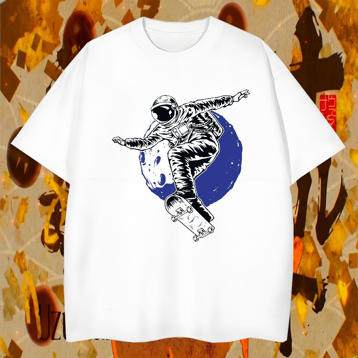 T Shirts Men 100% Cotton 230g cosmonaut Anime Printing Street Crew Neck DIY Men Tees Designer Fashion Cool Design Top Tees
