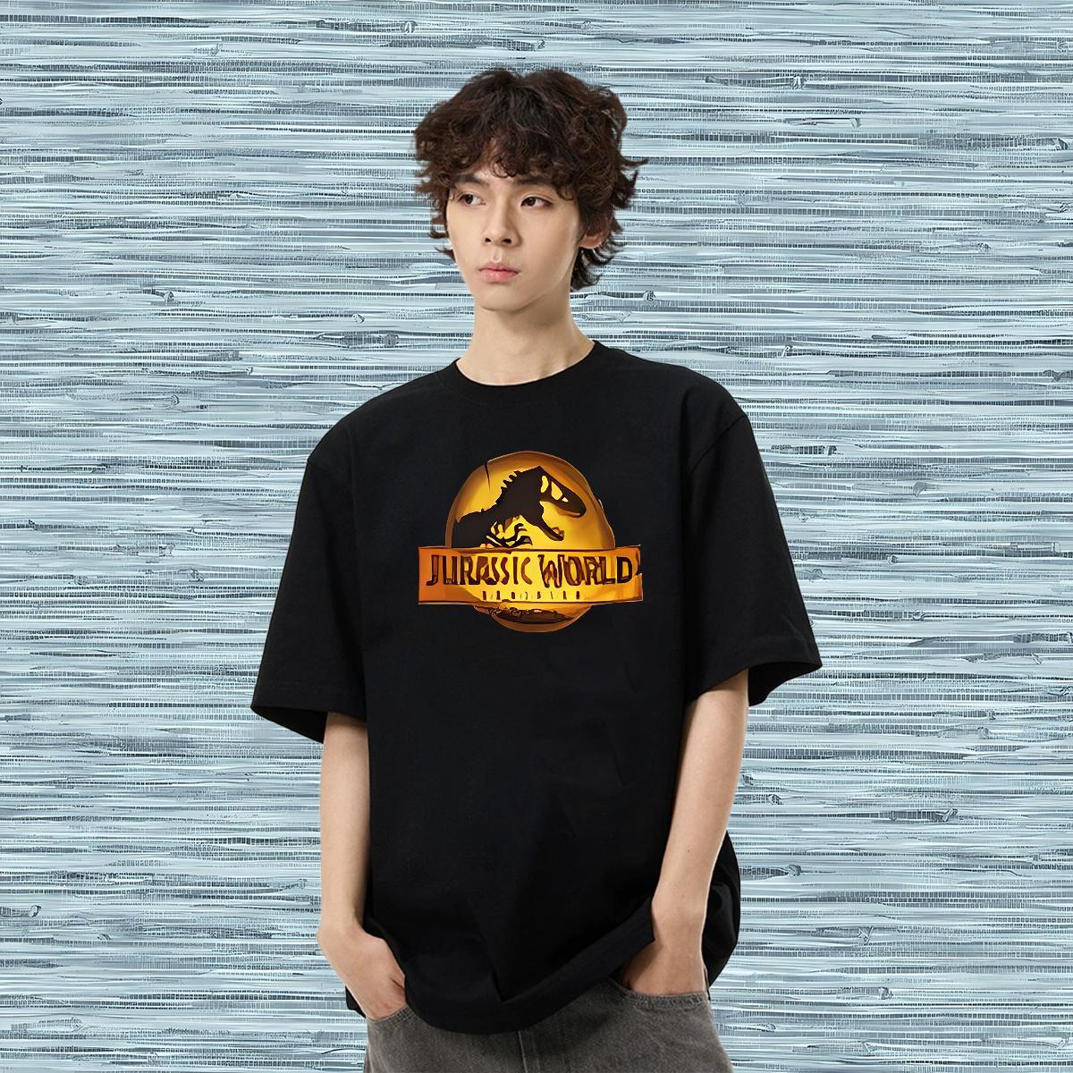 2024 Summer T Shirts Men 100% Cotton 230g dinosaur Street Casual Clothes Crew Neck Cool Design Men Tshirts Custom Cartoon