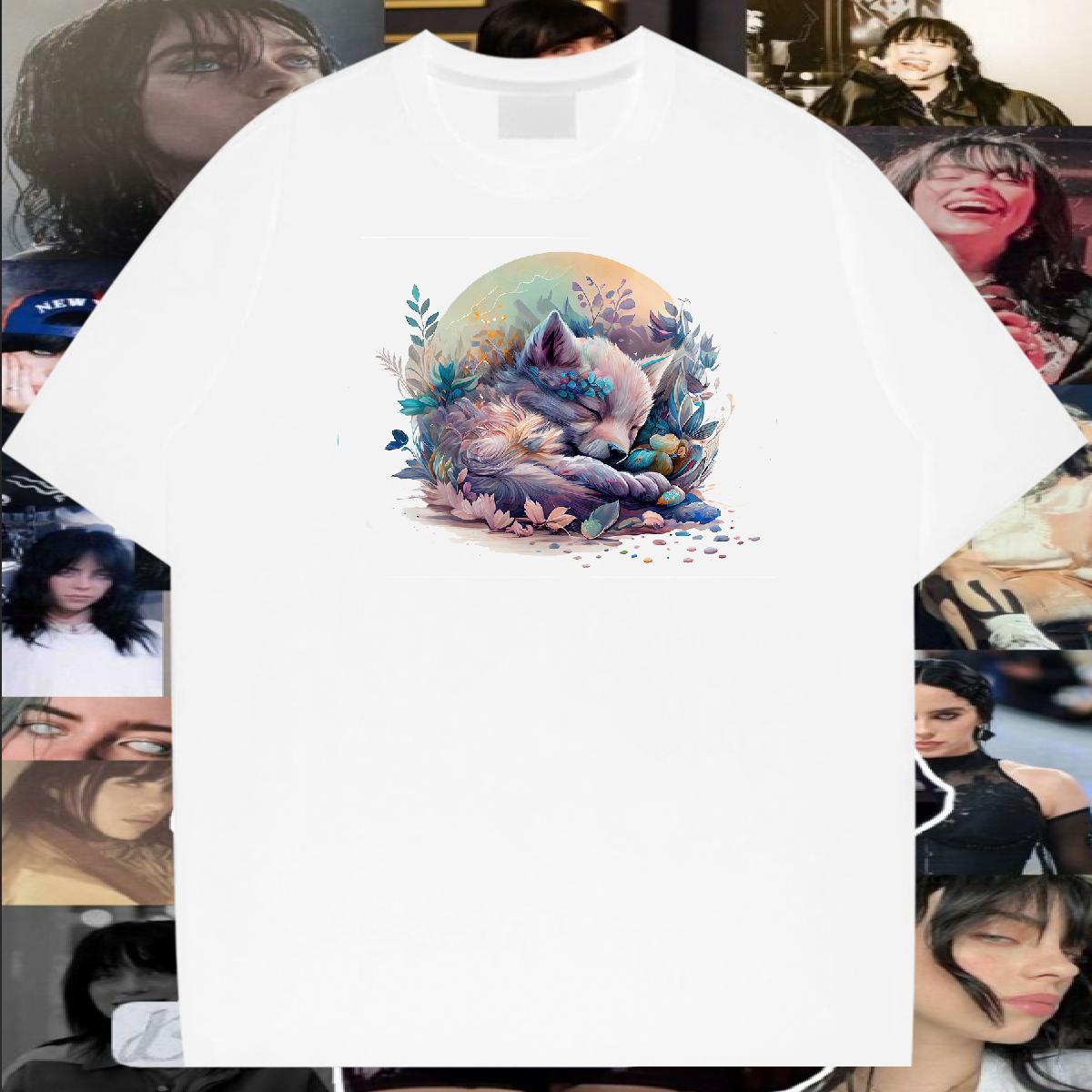 DIY Customized T Shirts Men 230g Pure Cotton wolf Beach Wear Breathable Loose Tshirt for Man Woman Custom Print Oversized