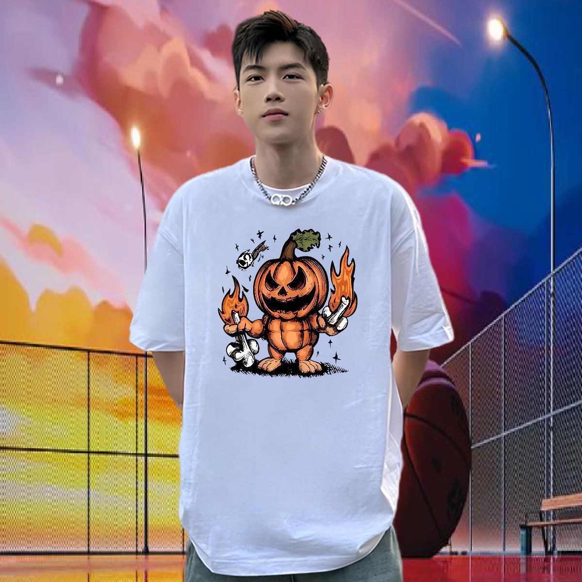 Free Shipping Mens T Shirts 230g Cotton pumpkin Sports Casual Tops Tees O Neck Short Sleeves Designer Men Tees Anime Print