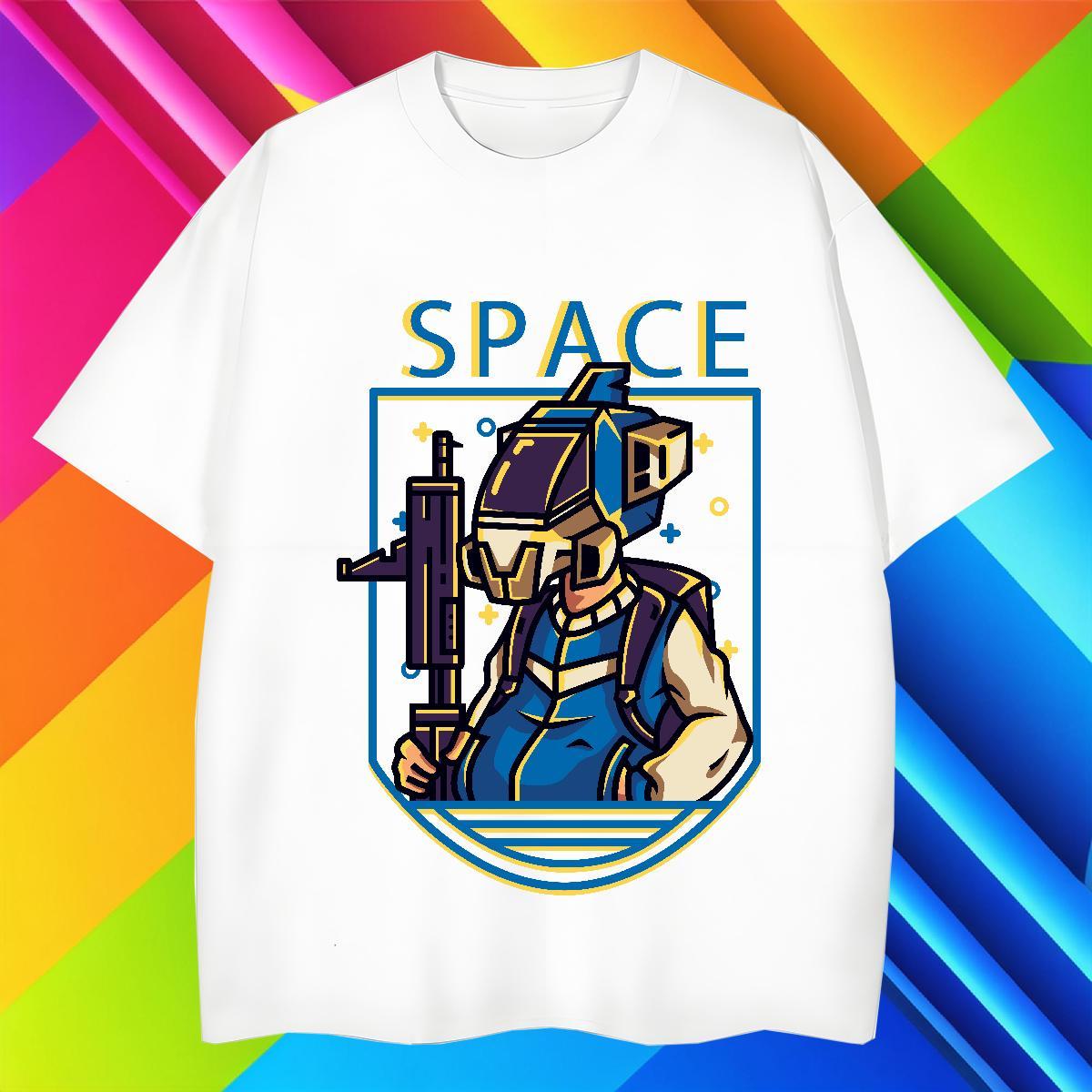 Loose Fit Men Tops Tees 230g Cotton Daily Wear robot DIY Printed Pure Cotton Fashion Mens T Shirts Clothes