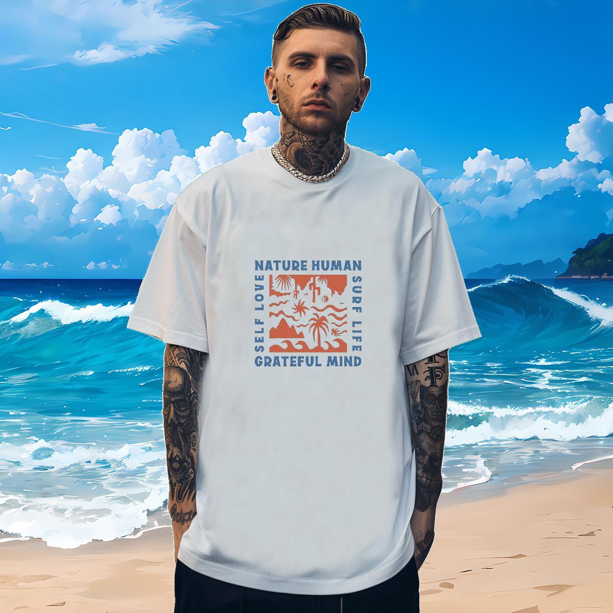 Designer Fashion T-Shirts for Men 230g 100% Cotton tree Casual Beach Tshirts Round Neck Short Sleeve Comfortable Mens Tshirts Floral Print
