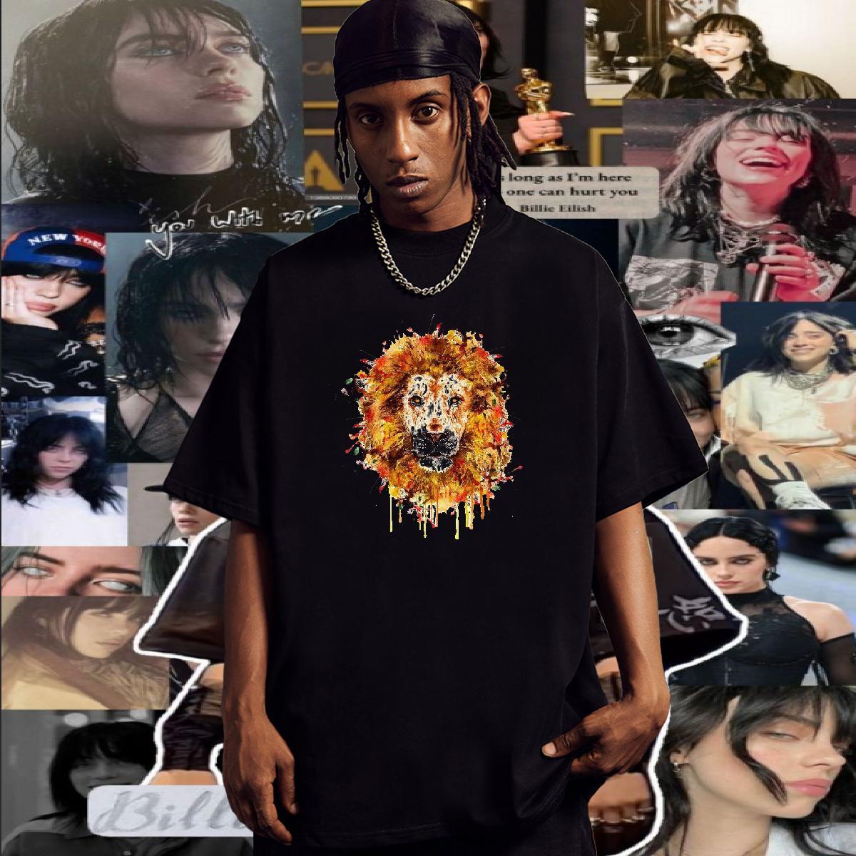 2024 DIY T-Shirts for Men 100% Cotton 230g lion Outdoor Wear Breathable Short Sleeve Classic Men Tshirts Plus Size Custom